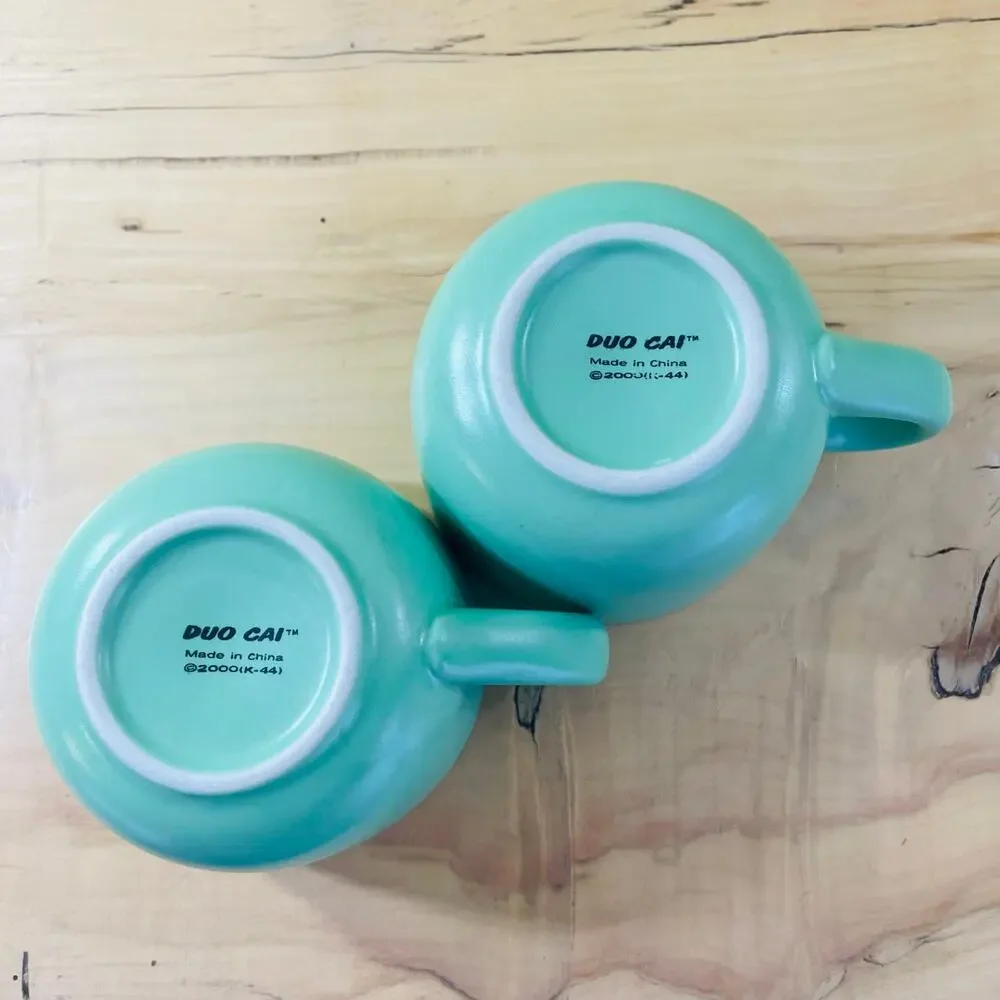Vtg DUO CAI Mint Pistachio Green Coffee Mugs Cups Tea Mug Cup Ceramic